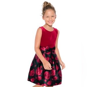 A Children’s Place Red Velvet & Black Dress Roses Size 16 P2P 18”